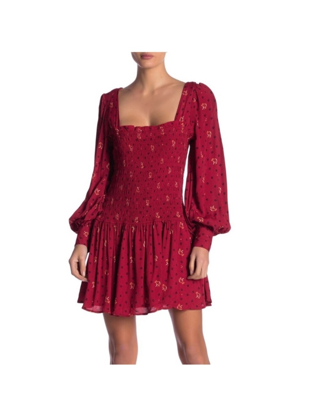 Free People Two Faces Mini Dress Women’s Medium Stretchy Smocked Floral  F